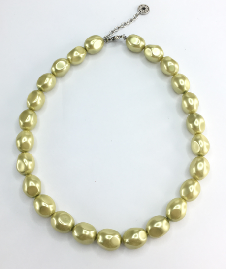 N3402, Necklace S,  Steel 316L Green Shell Pearl