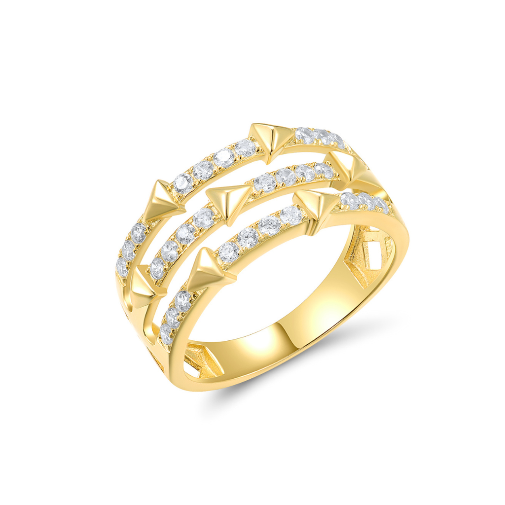 U4203,Triple Geomerty Ring, Silver 925, Cubic Zirconia, Gold Plated