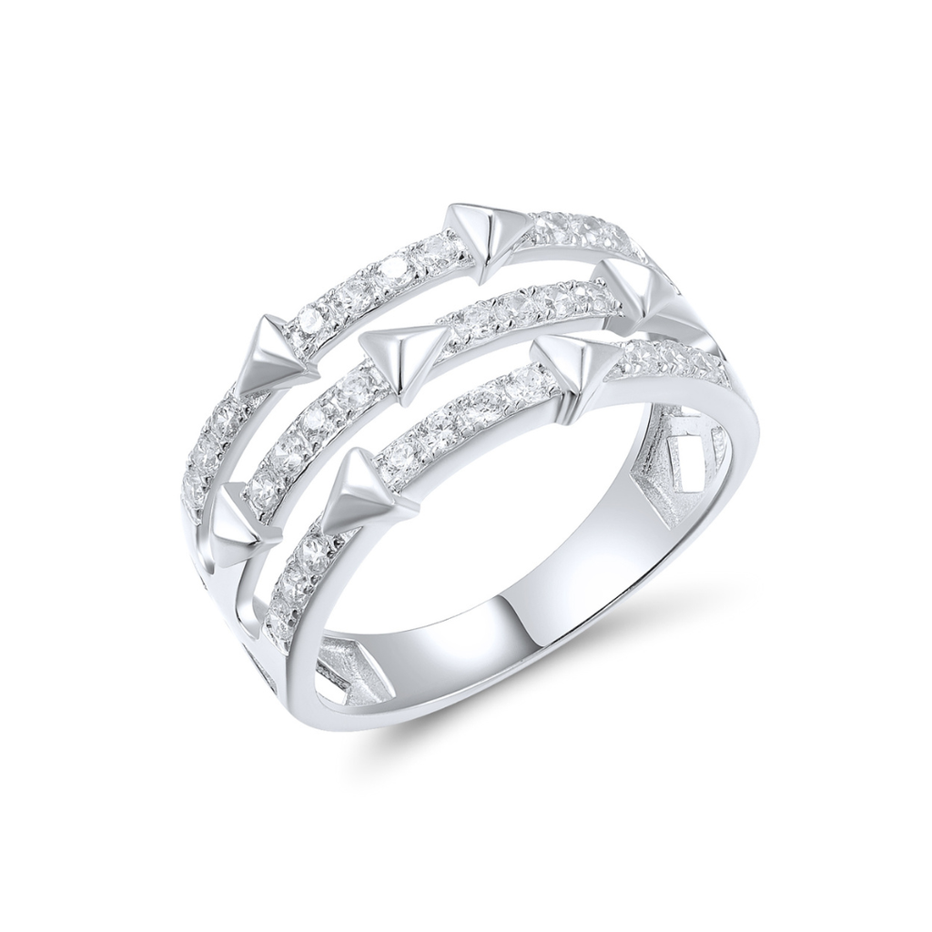 U4204, Ring,Triple Geomerty, Silver 925, Cubic Zirconia,Rhodium