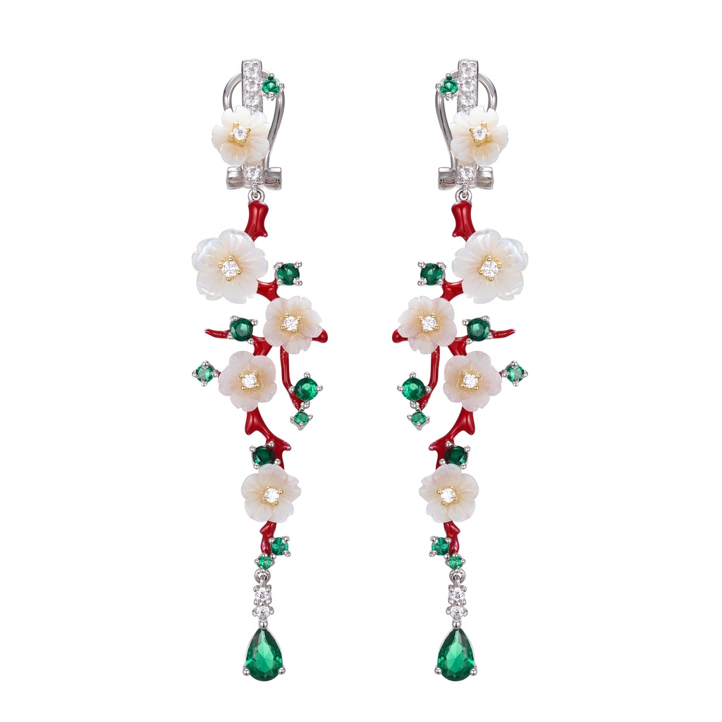 V6026, Silver 925, Rhodium Plated,White Shell, Cubic Zirconia