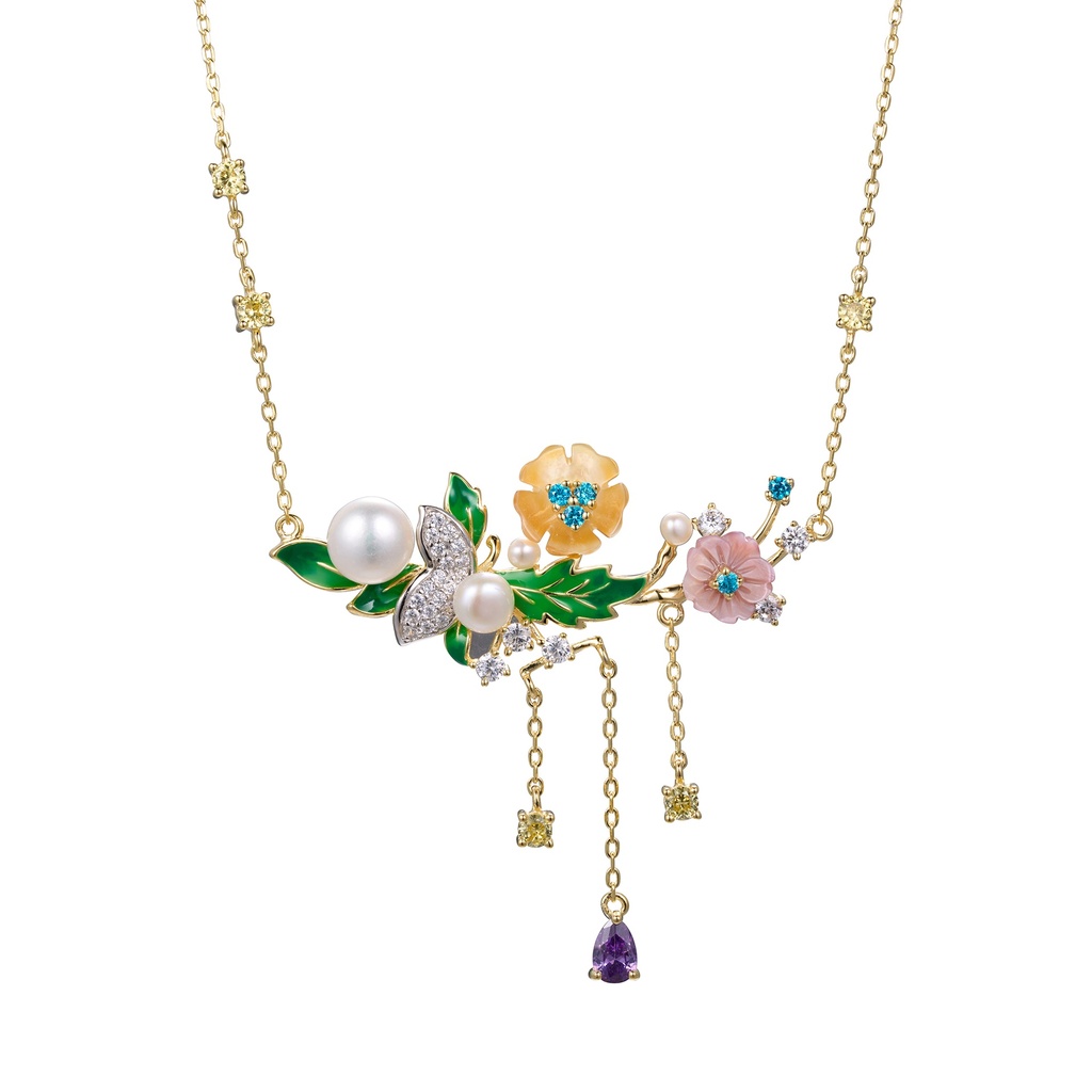 N6405, Silver 925, Rhodium Plated,White Shell, Cubic Zirconia