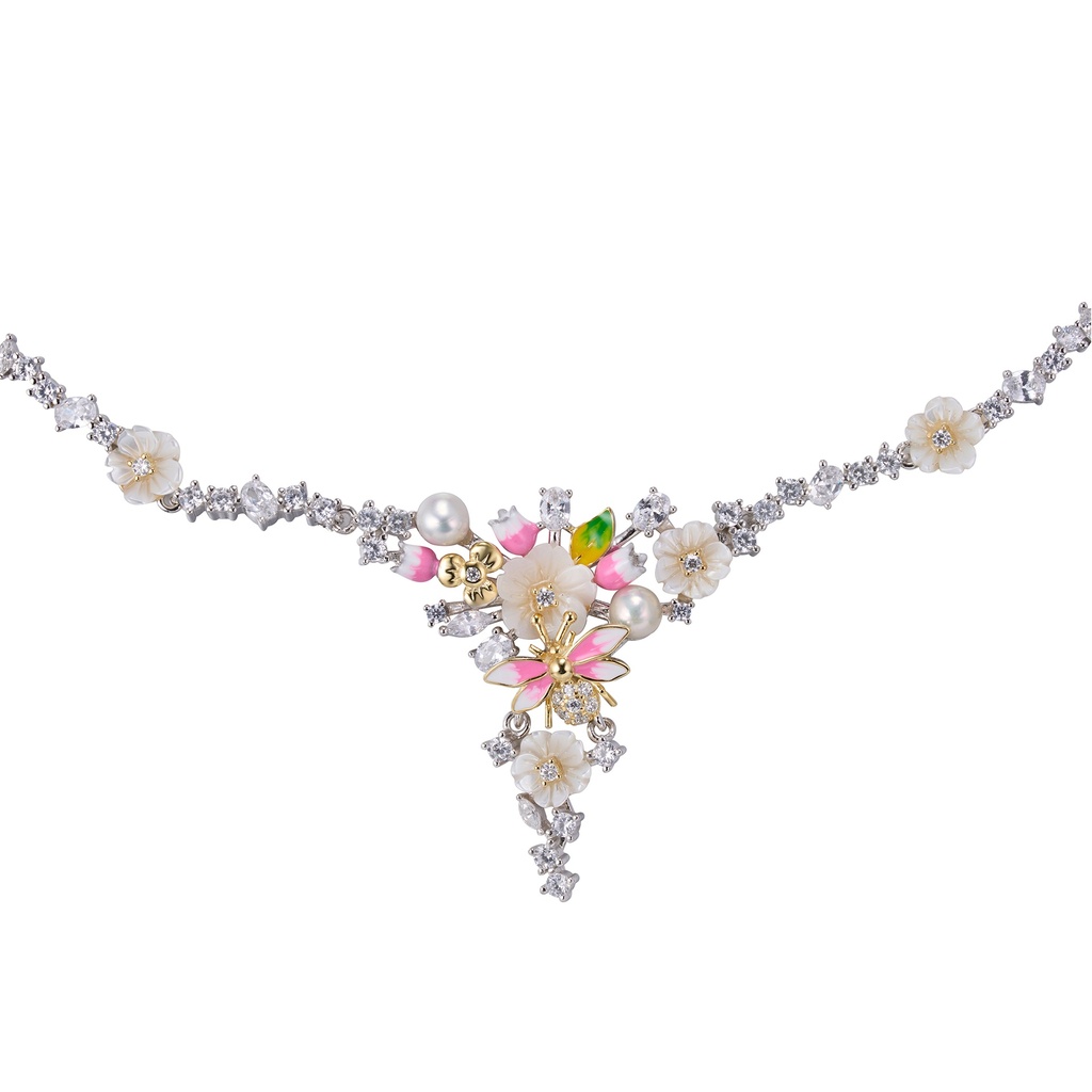 N6407, Silver 925, Rhodium Plated,White Shell, Cubic Zirconia (copy)