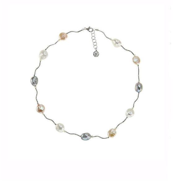 N4268, Necklace Silver925,   Fresh Water Pearl white&grey color