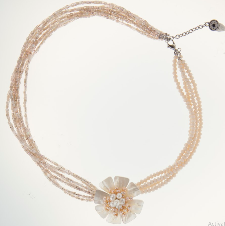 N4292, Necklace S,  Steel316L,   Crystal beige color,   Shell Pearl