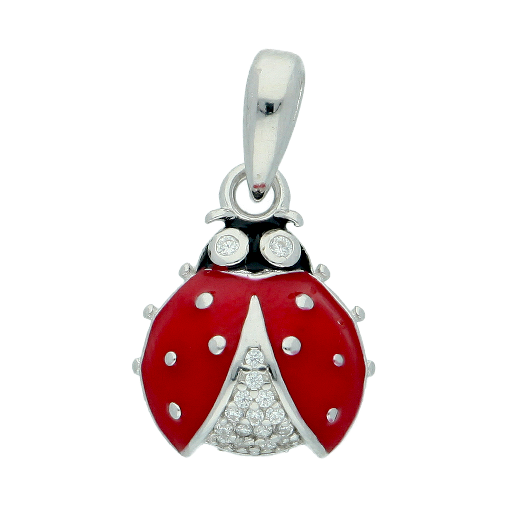 M3780, Pendant Silver 925, White Zircon, Red&Black Enamel