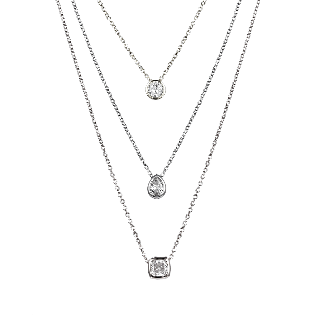 N6144,Geometry Necklace,Silver 925,Rhodium Plated,Cubic Zircon
