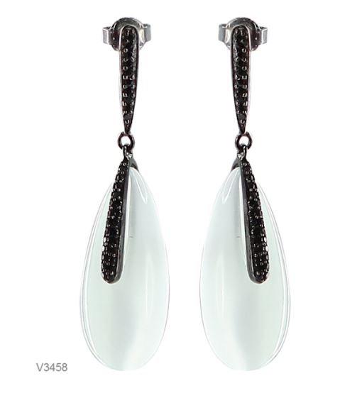 V3458, Earrings Silver 925, Cz & Cat Eye, Midnight Collection