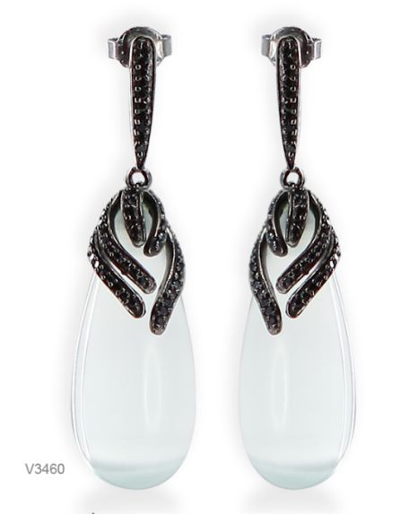V3460, Earrings Silver 925, Cz & Cat Eye, Midnight Collection