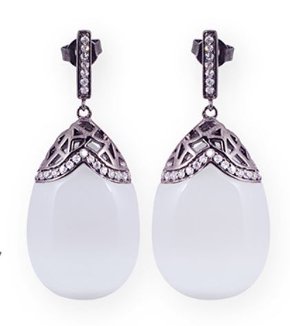 V3461, Earrings Silver 925, Cz & Cat Eye, Midnight Collection
