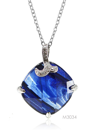 M3034, Pendant Silver. 925,  Blue/Green Rutiled Quartz,  White Zircone,  Midnight Collection