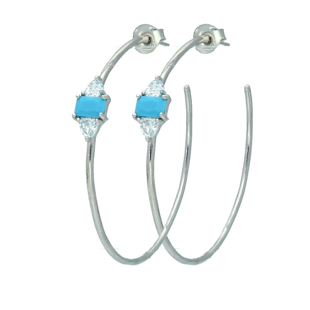 V5739,Earrings Silver 925,White Zircon & Turquoise stone