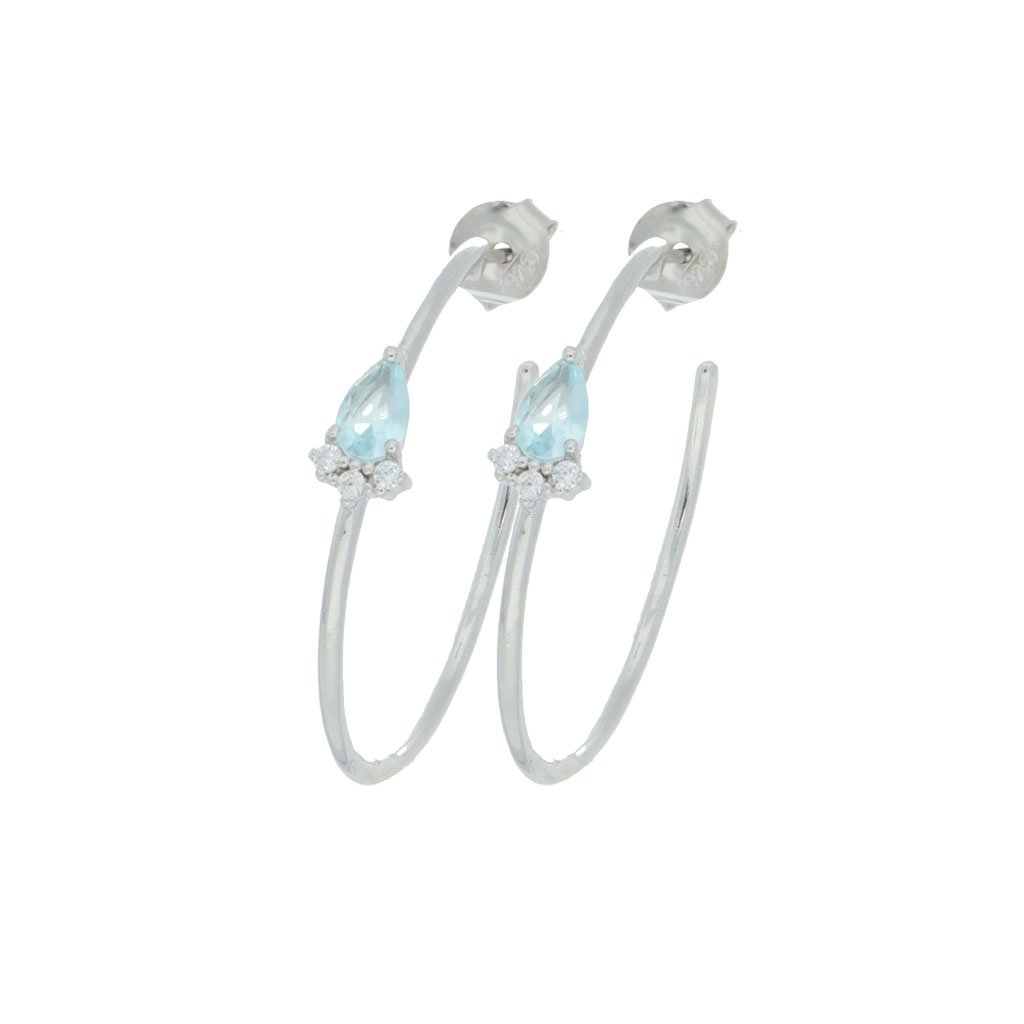 V5741, Earrings Silver 925,  White Zircon Aquamarine
