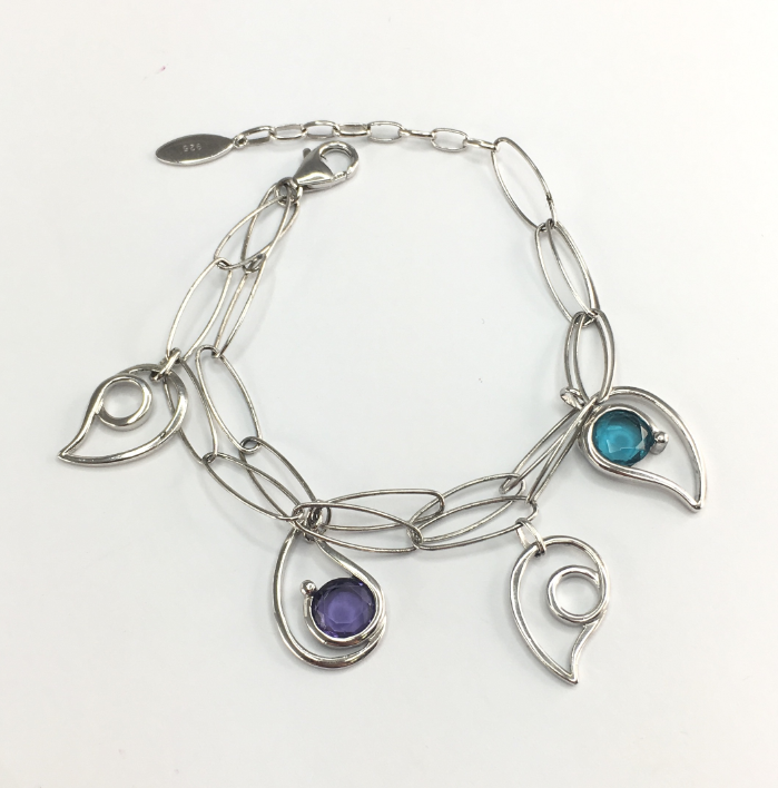B1145, Bracelet Silver. 925, Red Zircone Stone