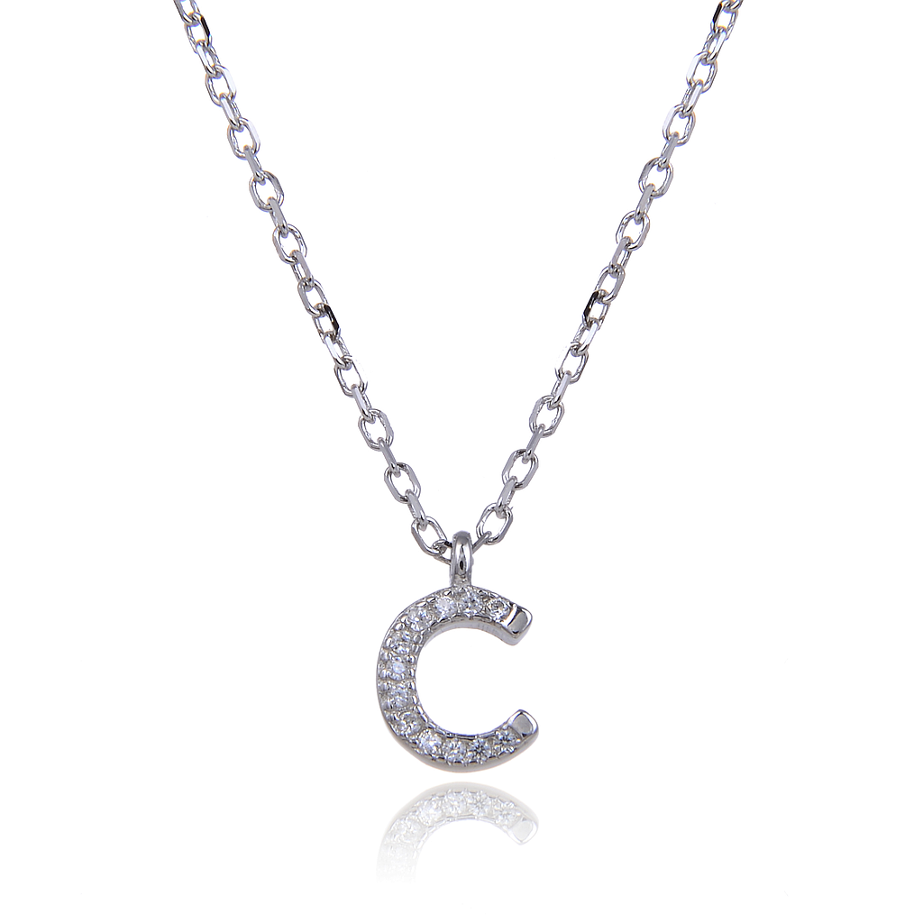 N6175,Necklace,Letter C,Silver 925,Length 40+5cm