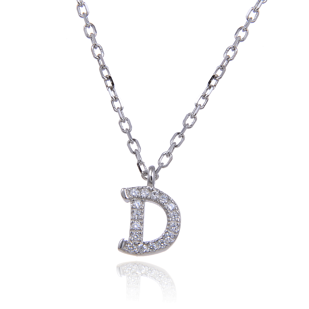N6176,Necklace,Letter D,Silver 925,Length 40+5cm