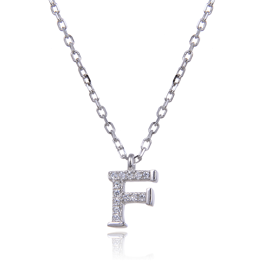 N6178,Necklace,Letter F,Silver 925,Length 40+5cm