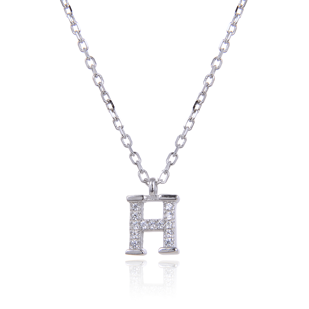 N6180,Necklace,Letter H,Silver 925,Length 40+5cm