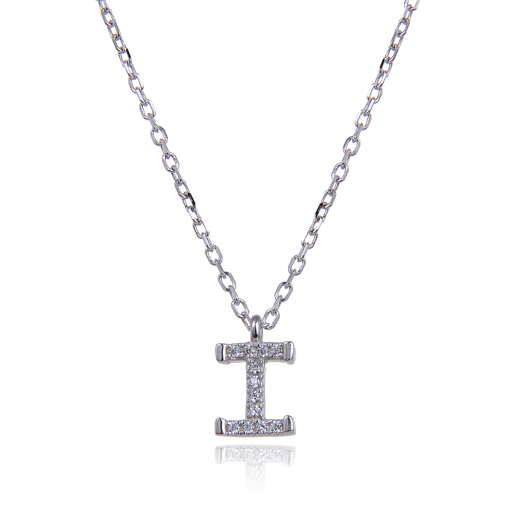 N6181,Necklace,Letter I,Silver 925,Length 40+5cm
