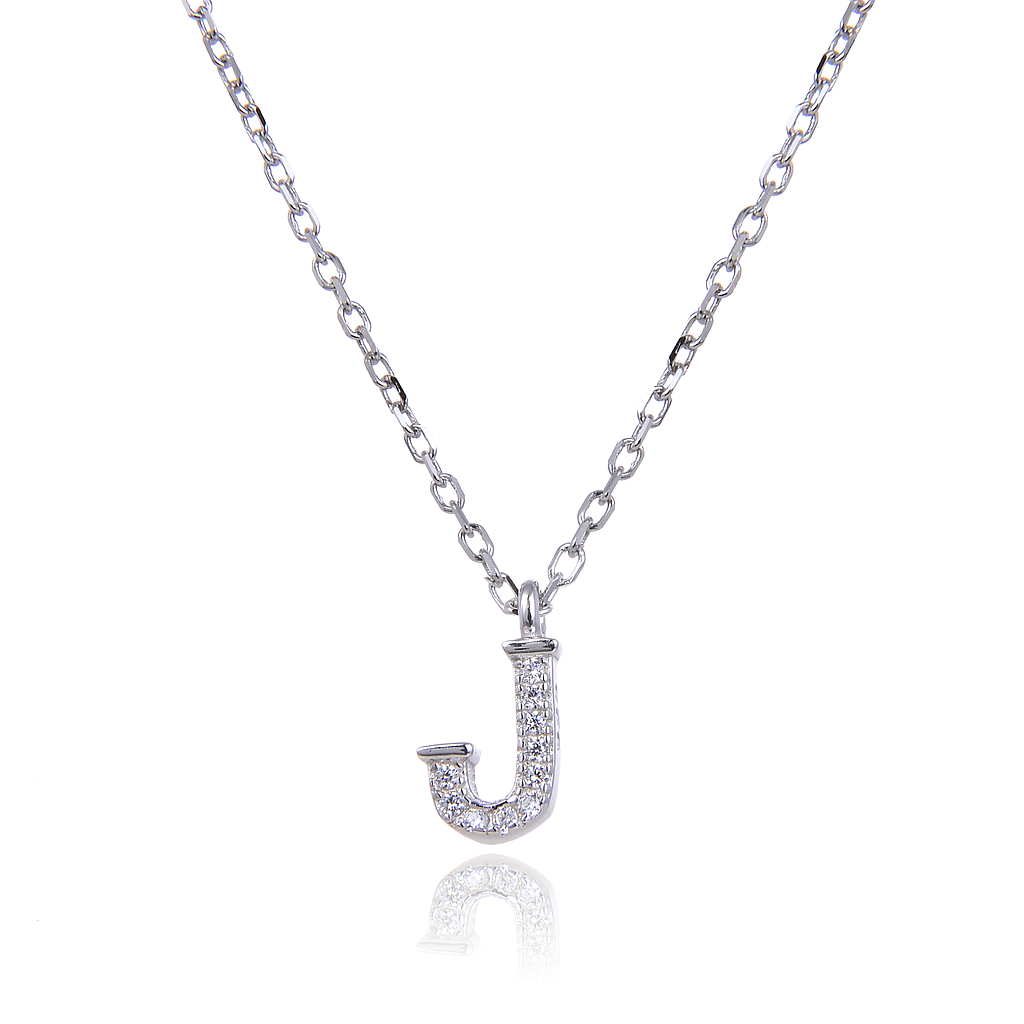 N6182,Necklace,Letter J,Silver 925,Length 40+5cm