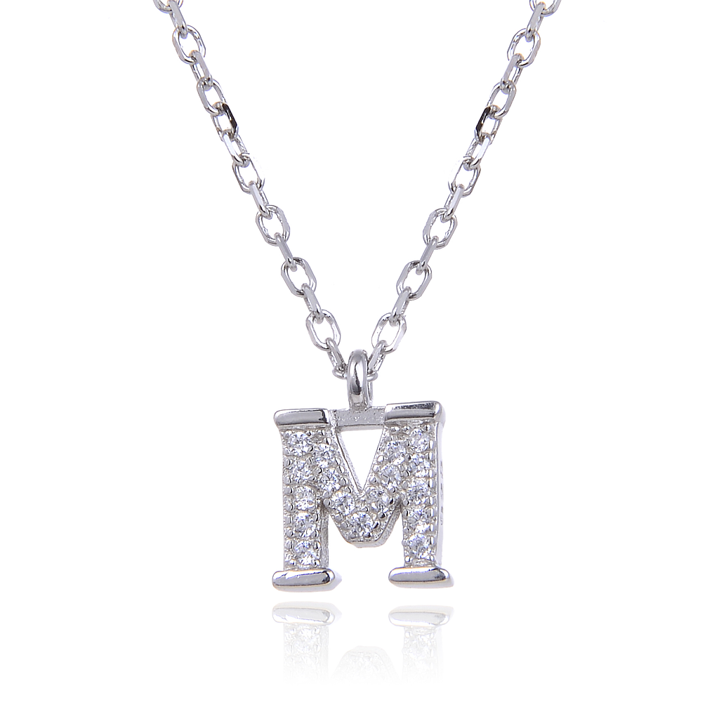 N6185,Necklace,Letter M,Silver 925,Length 40+5cm