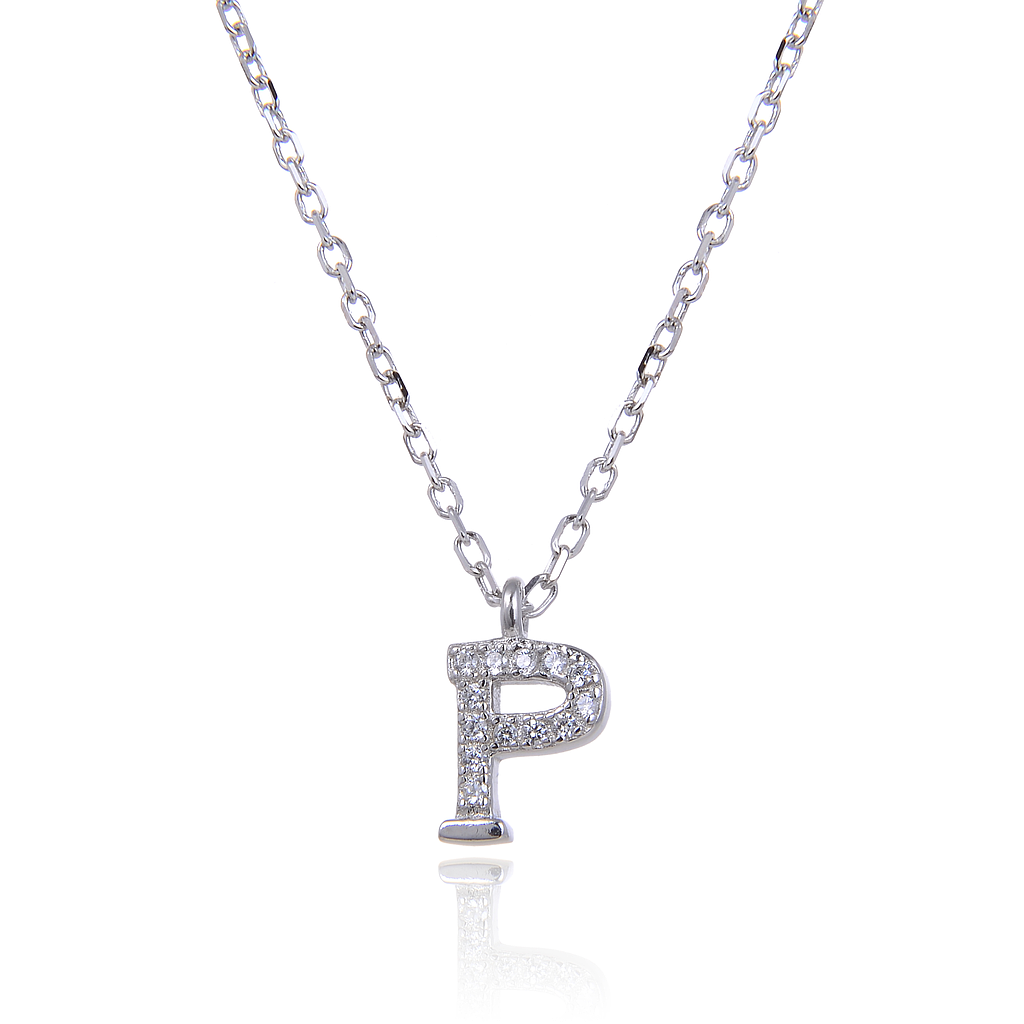 N6188,Necklace,Letter P,Silver 925,Length 40+5cm