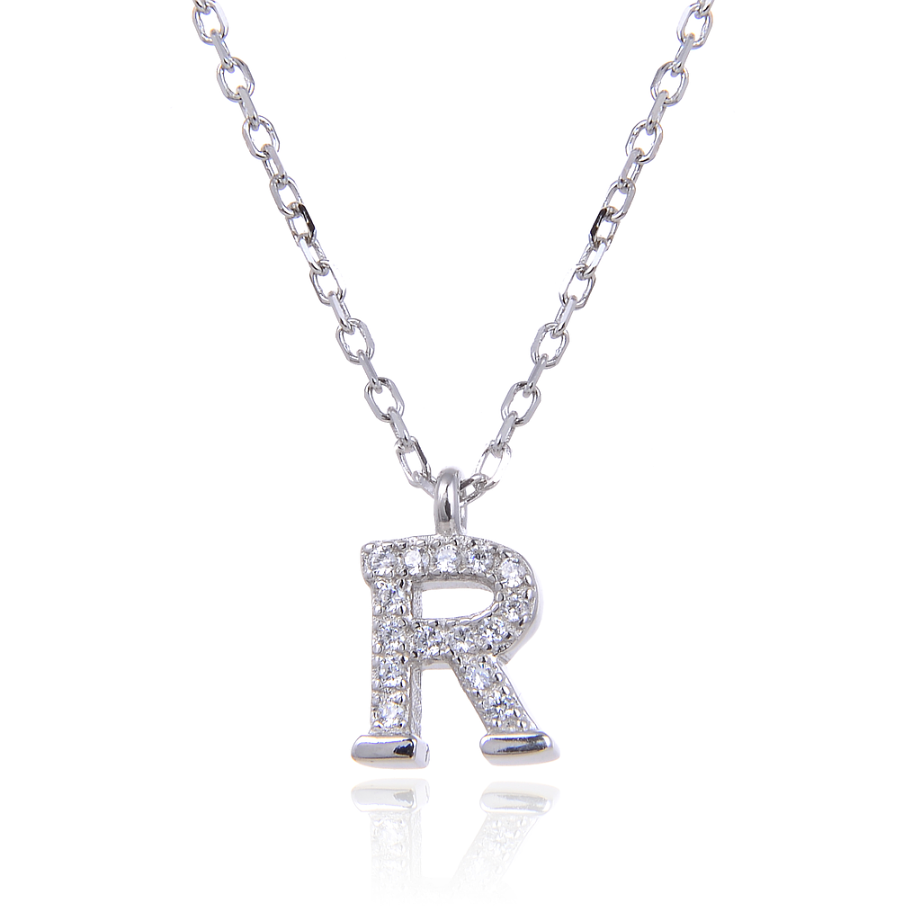 N6190,Necklace,Letter R,Silver 925,Length 40+5cm