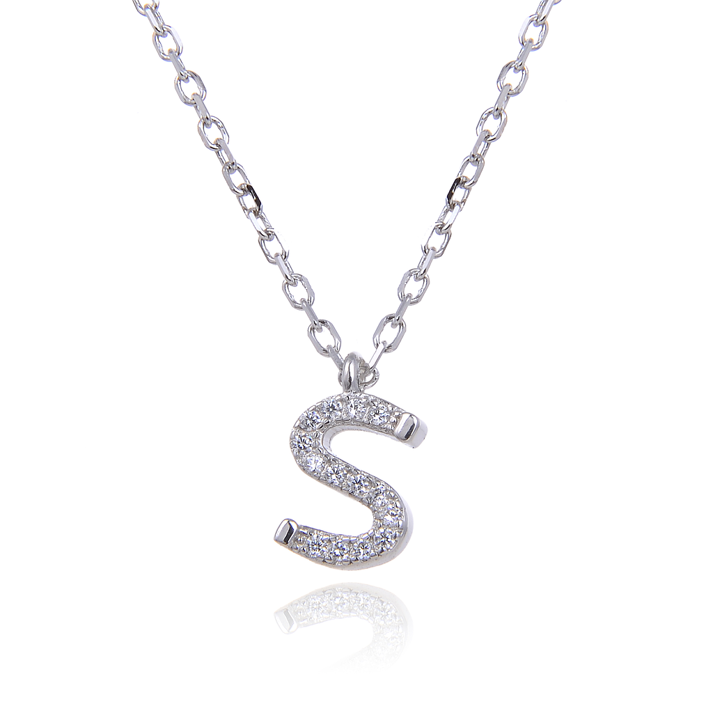 N6191,Necklace,Letter S,Silver 925,Length 40+5cm