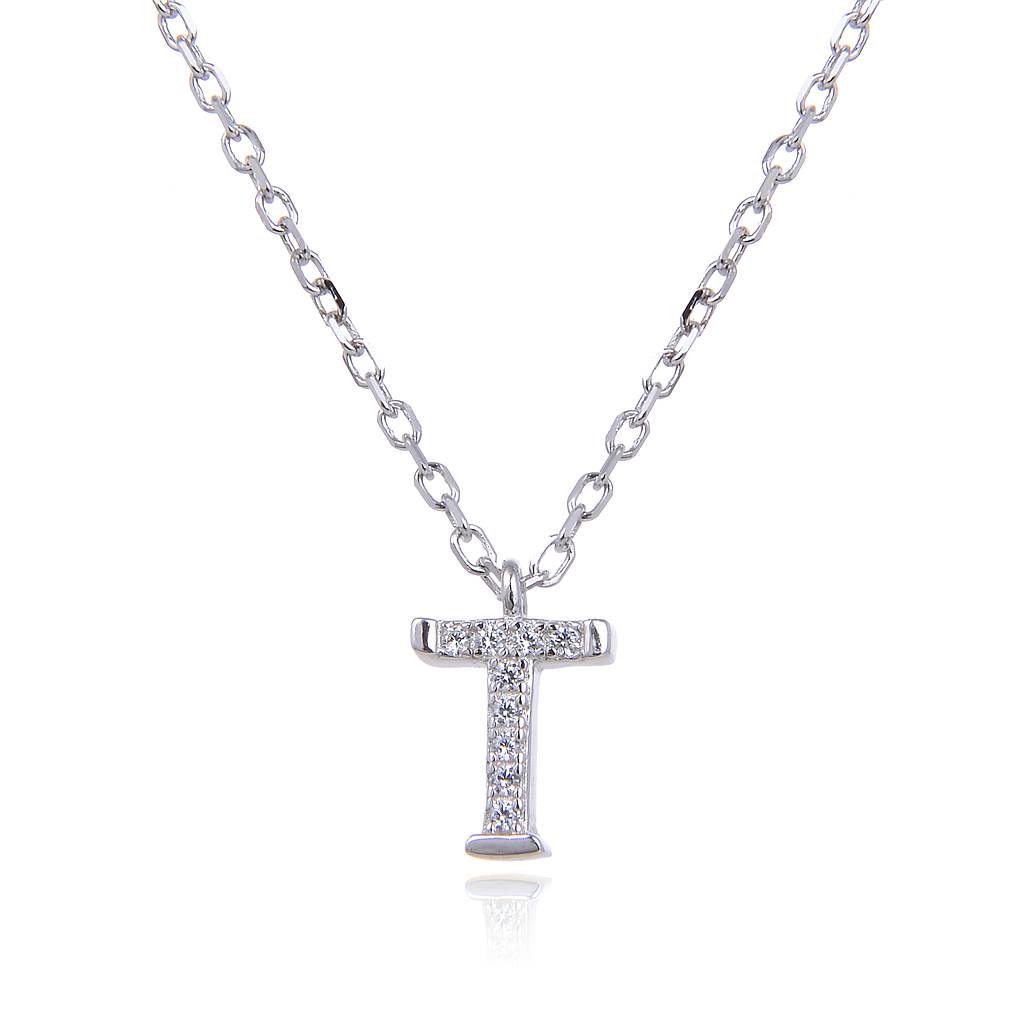 N6192,Necklace,Letter T,Silver 925,Length 40+5cm