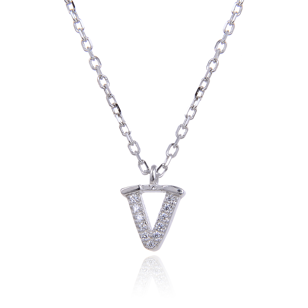 N6194,Necklace,Letter V,Silver 925,Length 40+5cm