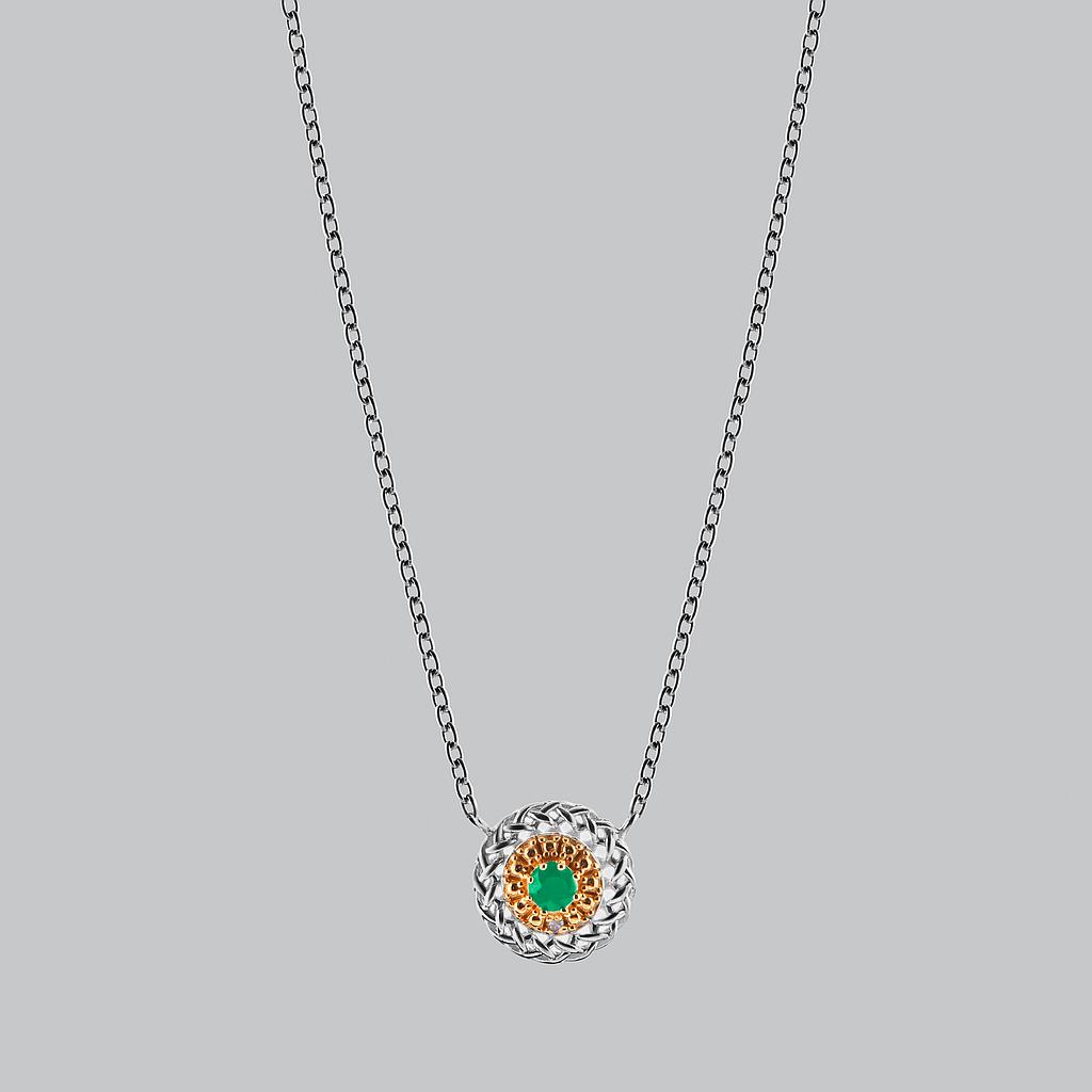 N5323, Necklace Silver 925, Emerald 3mm , white Diamond 1mm