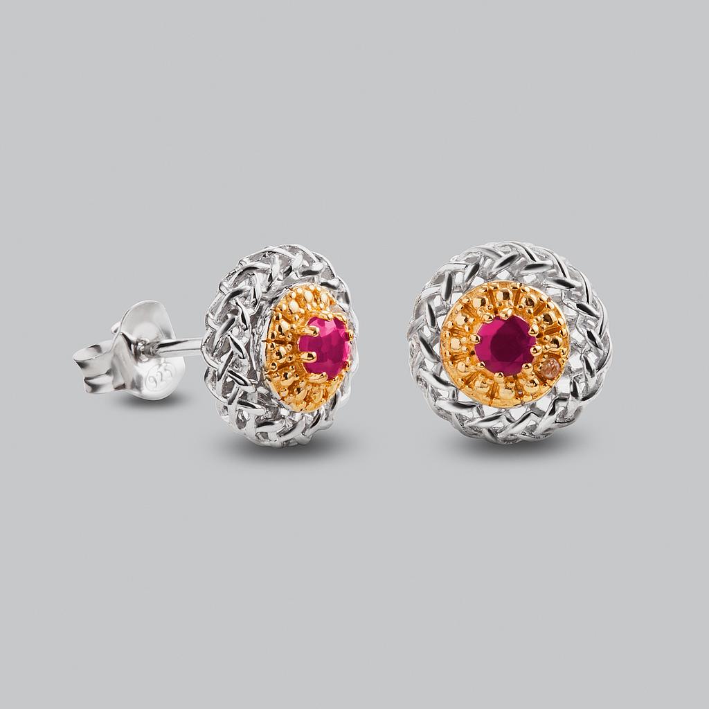 V5403, Earrings Silver 925, Ruby 3mm , White Diamond 1mm