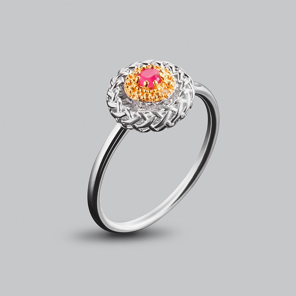U3893, Ring Silver 925, Ruby 3mm , white Diamond 1mm