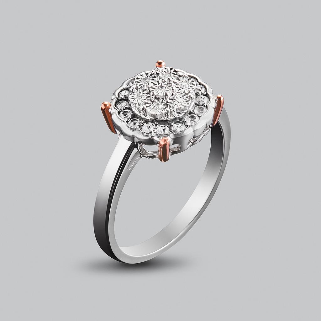 U3892, Ring Silver 925, White Topaz 1.5mm, White Diamond 1mm