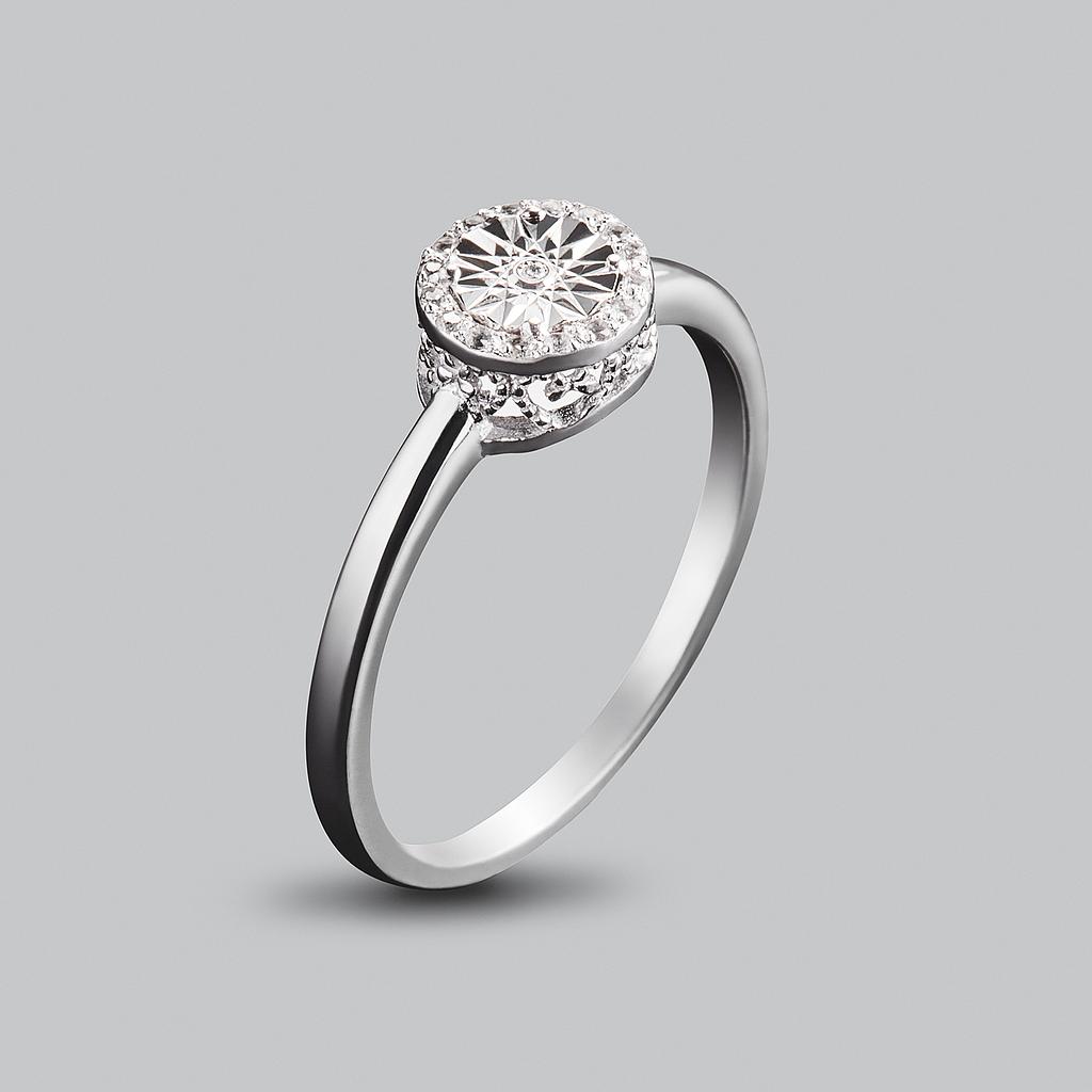 U3890, Ring Silver 925, White Diamond 1.15mm , White Topaz 1mm