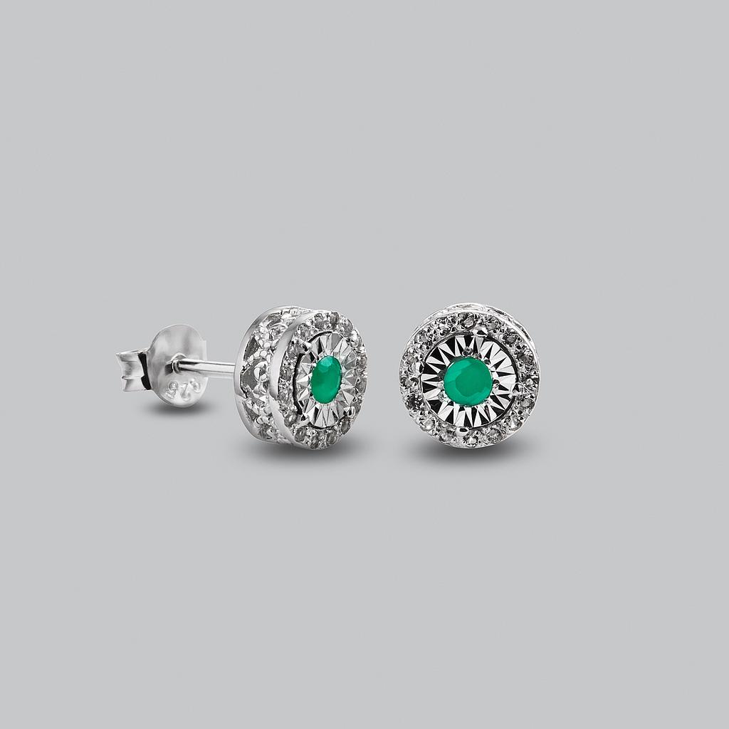V5399, Earrings Silver 925, Emerald 2.5mm , White Topaz 1mm