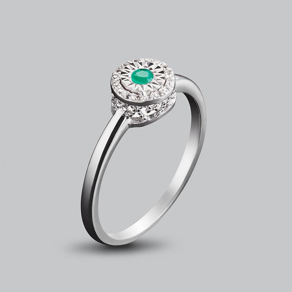 U3888, Ring Silver 925, Emerald 2.5mm , White Topaz 1mm
