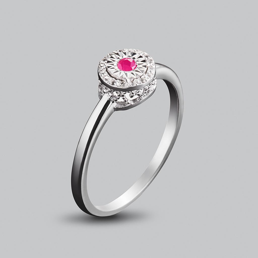 U3887, Ring Silver 925, Ruby 2mm , White Topaz 1mm