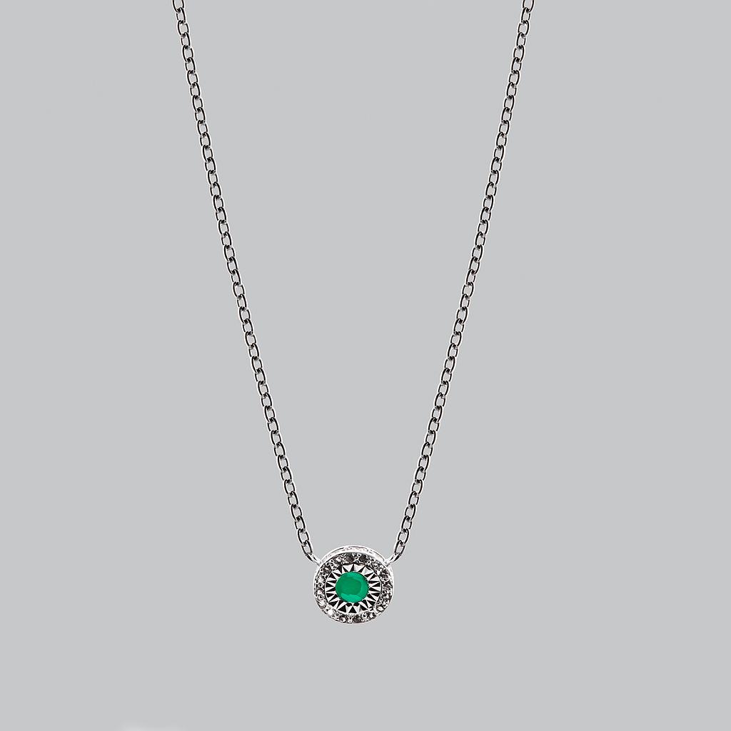 N5317, Necklace Silver 925, Emerald 2.5mm , White Topaz 1mm