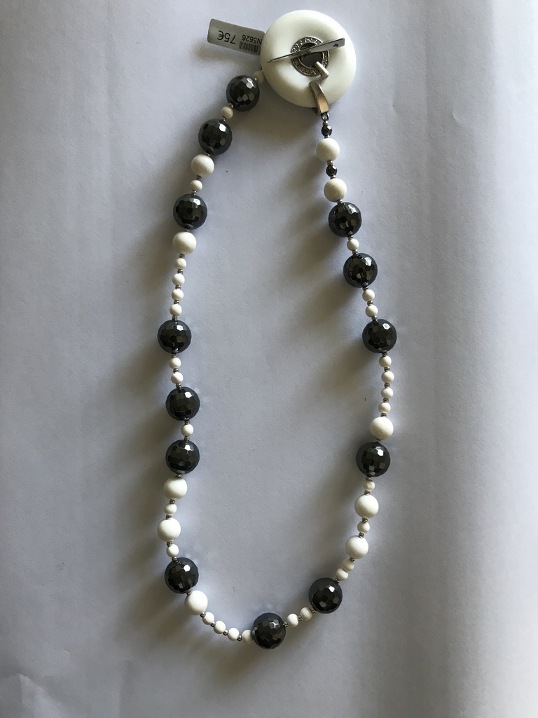 N5626,Necklace,Silver 925,Black Onyx,Trasparent Crystal