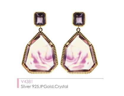 V4381, Earrings Silver 925,  IPGold,  Crystal
