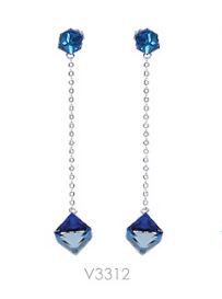 V3312, Earrings Silver. 925, Blue Bermuda Crystal