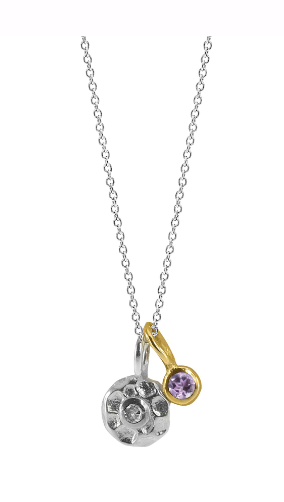 N4888, Necklace Silver 925, Diamond, Amethyst stone, IPGold