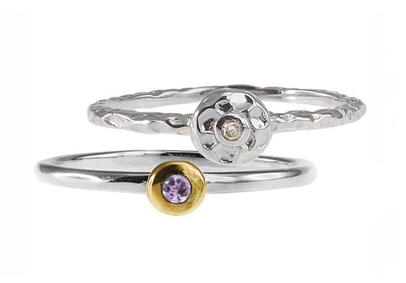 U3755, Ring Silver 925,  Diamond,  Amethyst,  IPGold