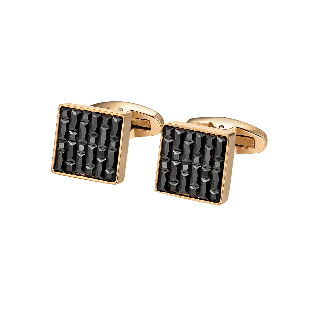 A1281, Stainless steel cufflinks with black Swarovski Crystals.