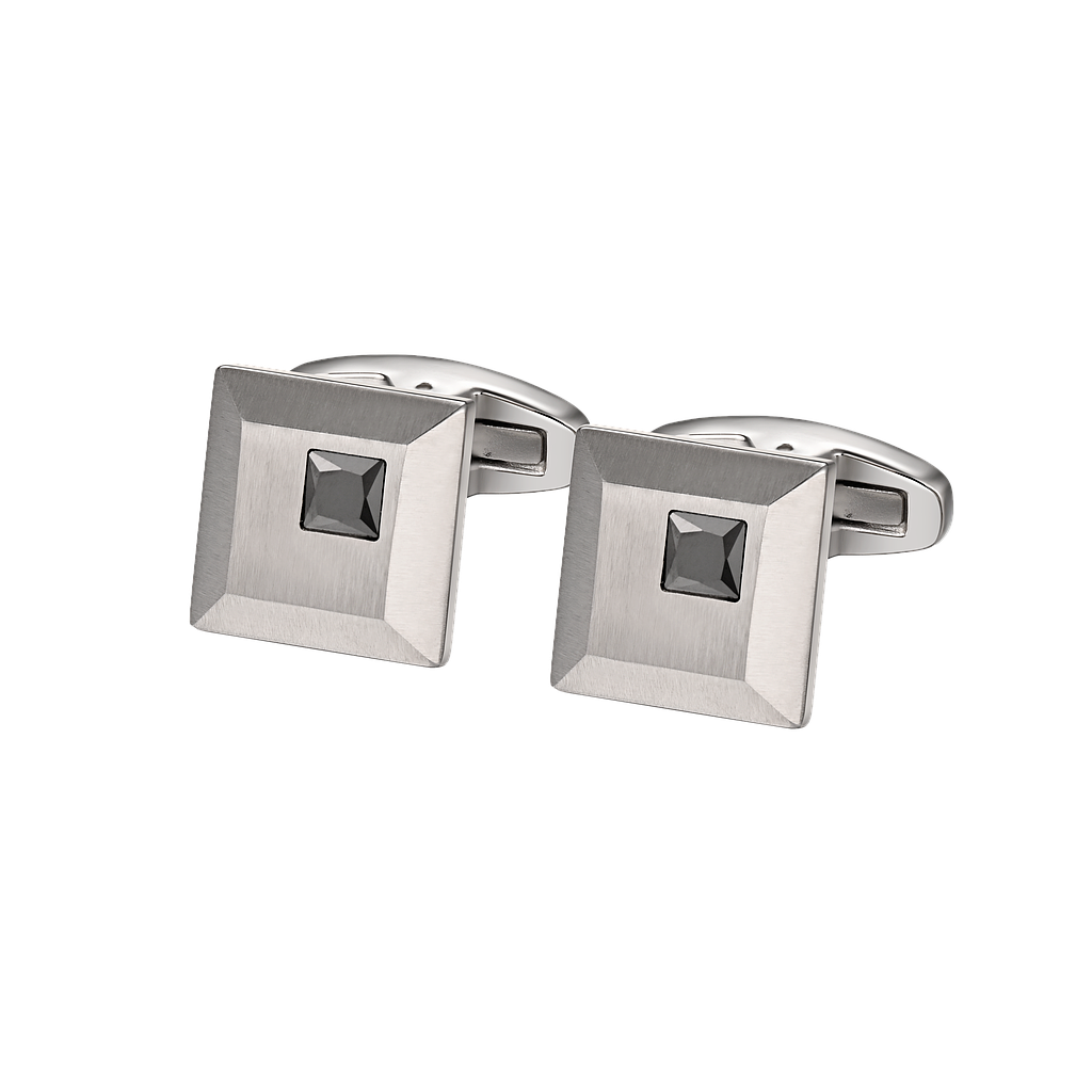 A1284, Stainless steel cufflinks with black Swarovski Crystals.