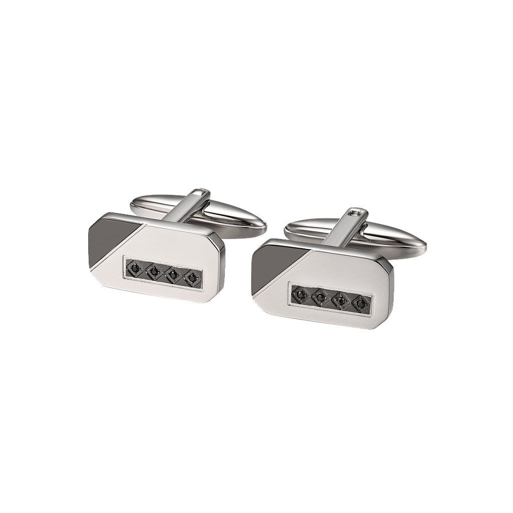 A1286, Stainless steel cufflinks with black Swarovski Crystals