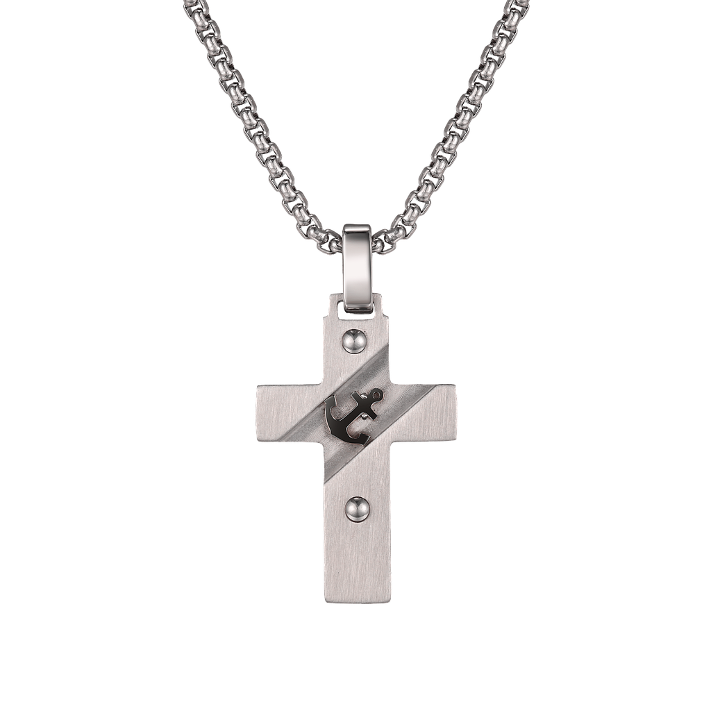 N6214, Stainless steel necklace with black kevlar. 210mm