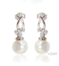 V3349, Earrings Silver 925,   Rhodium Plated,   CZ & Shell Pearl,   Pearl Collection