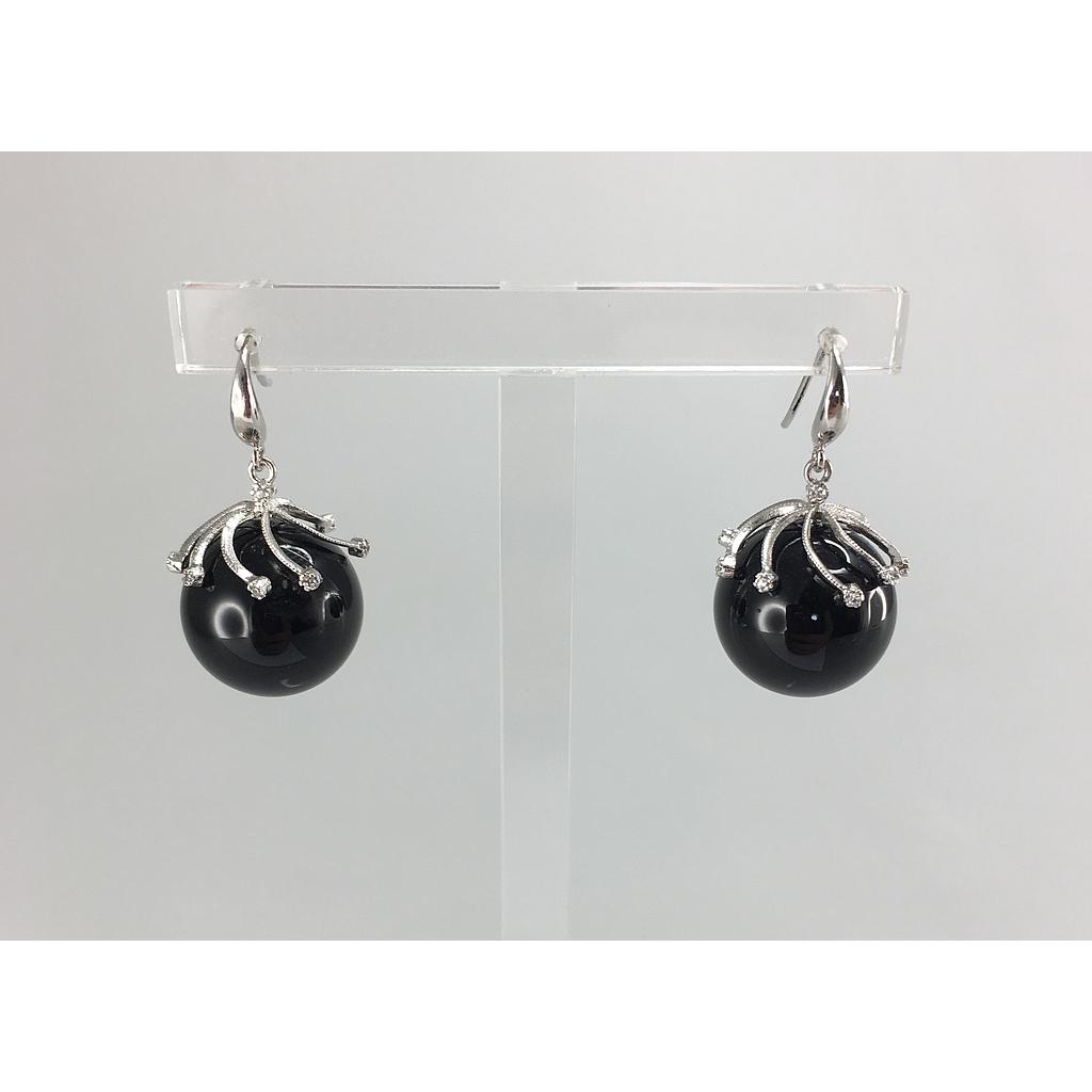 V3202, Earrings Silver. 925,  White Zircone,  Black Onyx