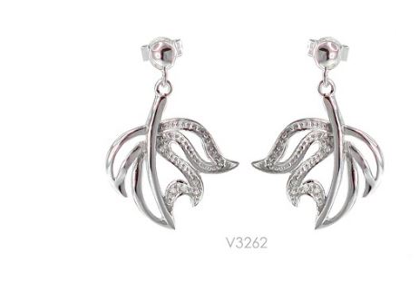 V3262, Earrings Silver. 925,  White Zircon,  Simplicity Collection